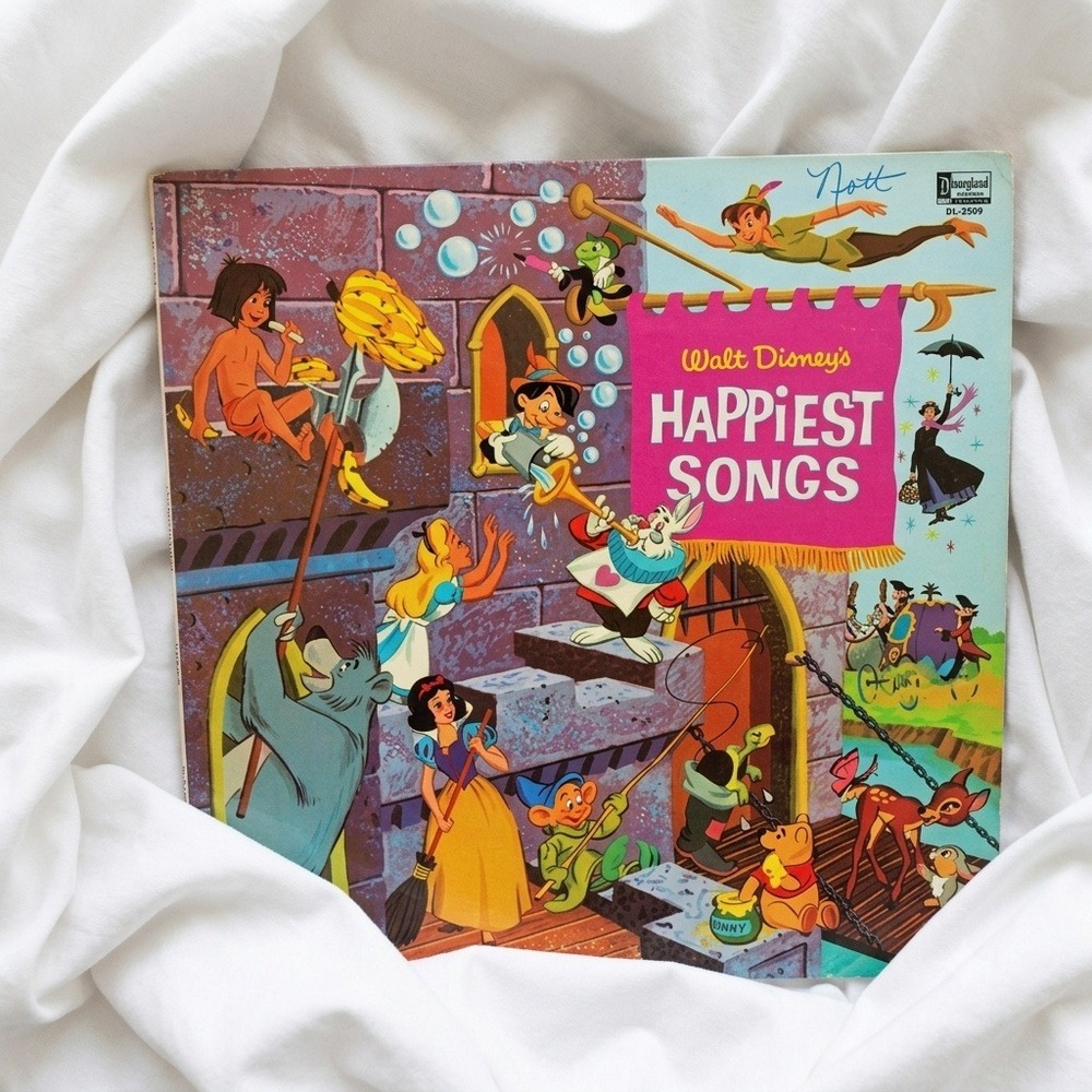 Vintage Disney Happiest Songs LP 1967 Snow White Bambi Winnie Pooh Vinyl Record